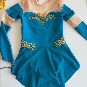 Teal and Gold Figure Skating Dress